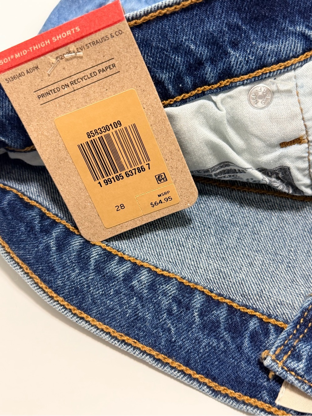 Levi’s Women’s 501 Mid-Thigh Shorts Size 28 Blue Denim High Rise NWT - Picture 15 of 16